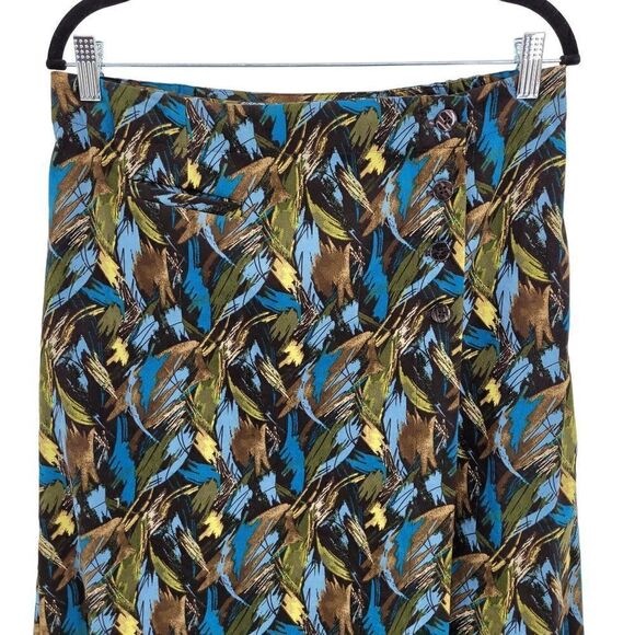 Christopher & Banks Skirt Wrap Retro 70's Abstract Mod Button Midi Blue 8 - Picture 8 of 14